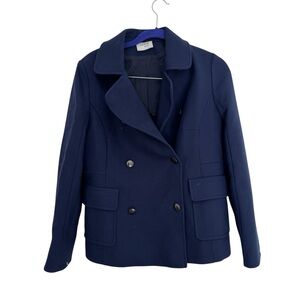 Akris Punto Double-Breasted Wool blend Pea Coat Blue